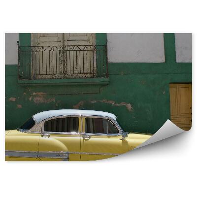 Papier peint Cuba voiture jaune bâtiment