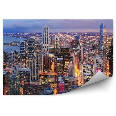 Papier peint Chicago Night Skyline Skyscrapers Lights Ocean