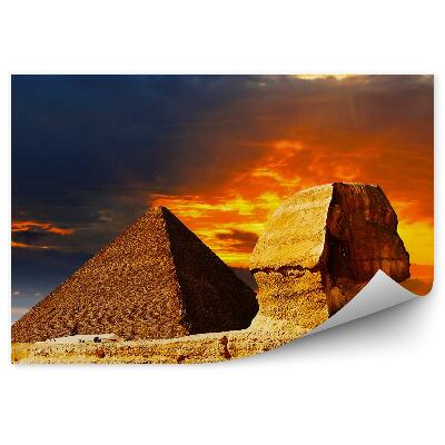 Papier peint Coucher de soleil sphinx pyramides Egypte