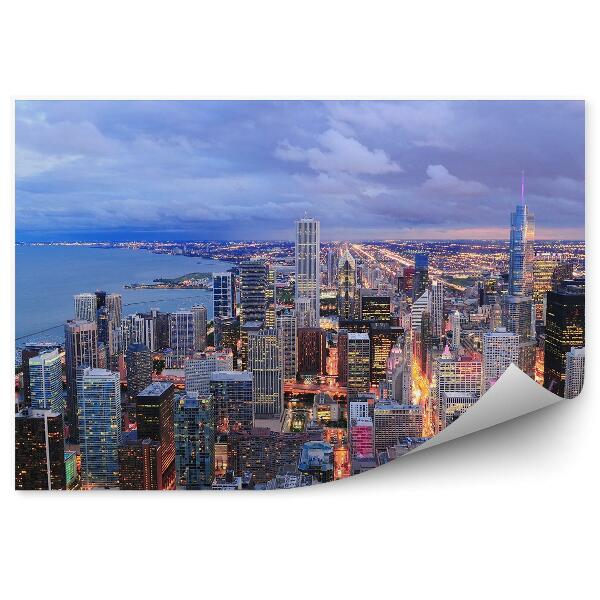Papier peint Chicago Nuit Ciel Gratte-Ciel Lumières Océan Ciel Nuages