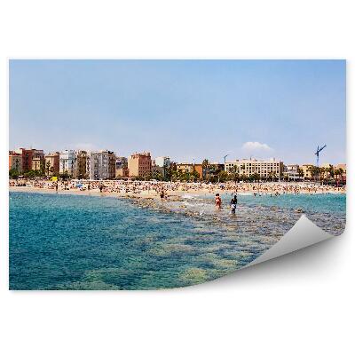 Papier peint Plage Pierres Personnes Bâtiments Ciel Barcelone