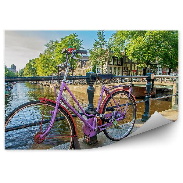 Papier peint Vieux pont rose pour vélos rivière hollande