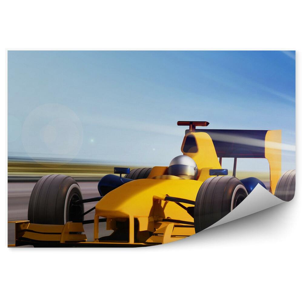 Papier peint Formule 1 bolide bleu jaune ciel