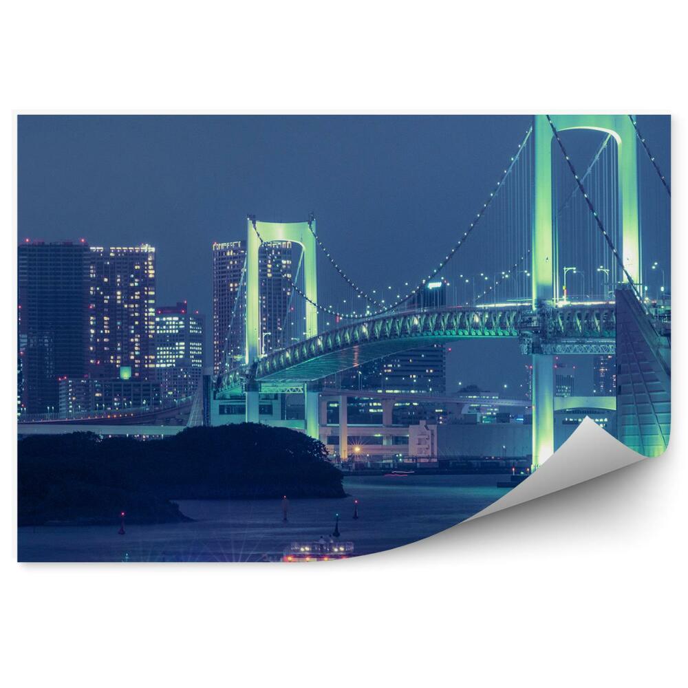 Papier peint Pont illuminé bateaux trafic ville