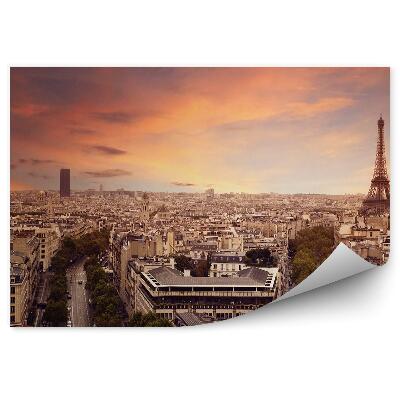 Papier peint Vue d'oiseau Paris Ciel Nuages Rues Voitures Arbres Tour Eiffel