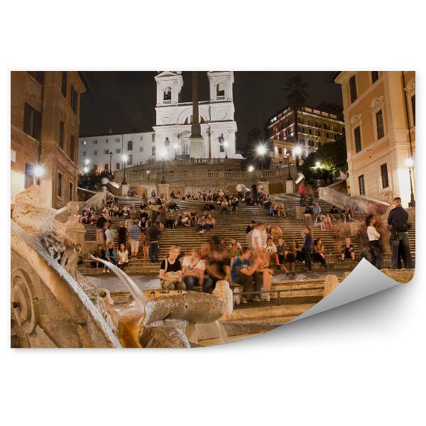 Papier peint Église Trinità Dei Monti Bâtiments Escaliers Fontaine Nuit Personnes