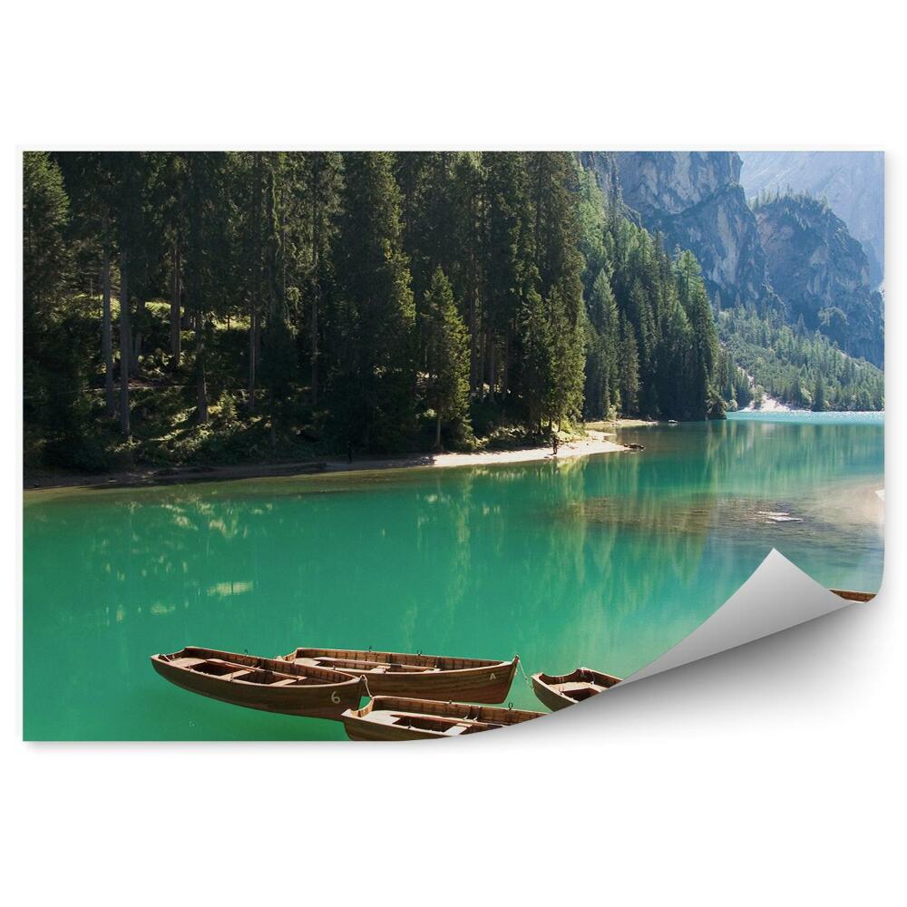 Papier peint Bateaux Dolomites Alpes Rivière Montagnes Conifères