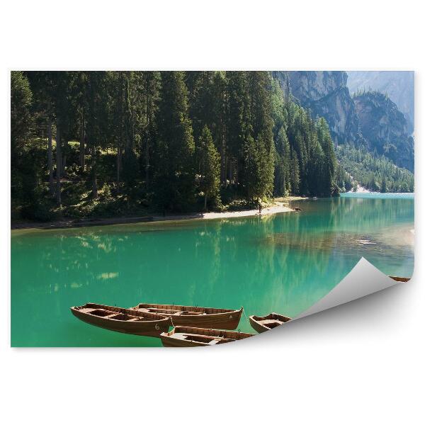 Papier peint Bateaux Dolomites Alpes Rivière Montagnes Conifères