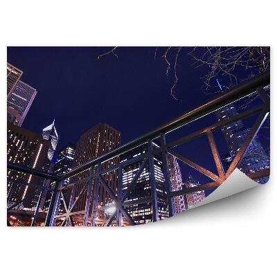 Papier peint Chicago Riverbank Gratte-ciel Lumières Arbre