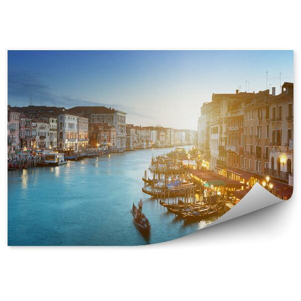 Papier peint Voir Canal Grande Venise Bâtiments Bateaux de lumière Gondoles