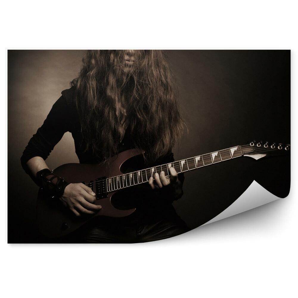 Papier peint Jeune Guitariste Cheveux Longs Guitare