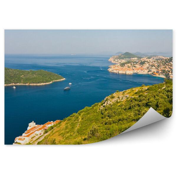 Papier peint Vieille ville Dubrovnik Croatie Montagnes Mer Yachts Vert