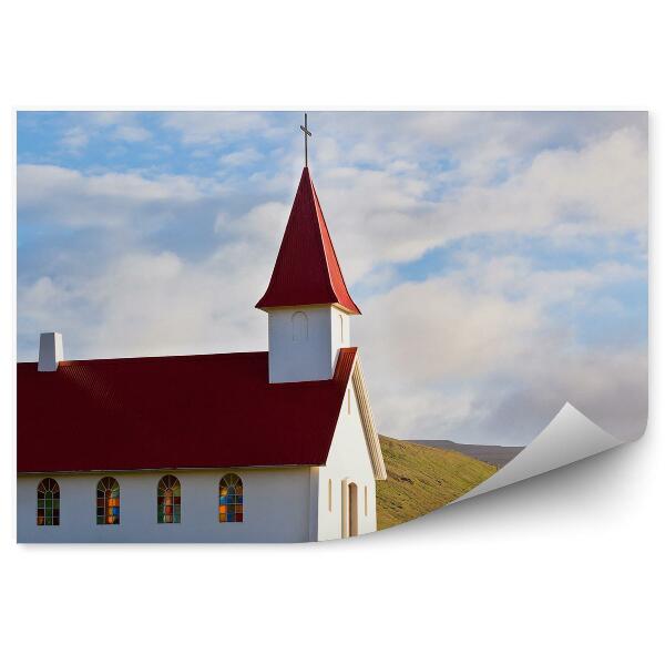 Papier peint Église village Islande été