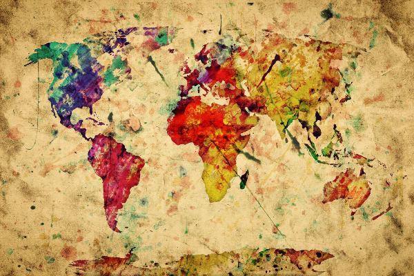 Papier peint Carte du monde colorée à l'aquarelle