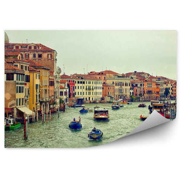 Papier peint Bateau Fleurs Canal Grande Venise Bâtiments Nuages