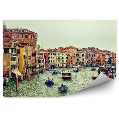 Papier peint Bateau Fleurs Canal Grande Venise Bâtiments Nuages
