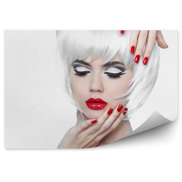 Papier peint Maquillage et coiffure. Lèvres et ongles rouges