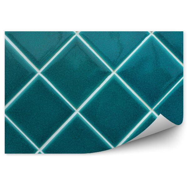 Papier peint Carreaux de céramique turquoise à motif en losange cube fond blanc