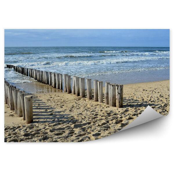 Papier peint Brise-lames sur une plage de la mer du Nord à domburg hollande