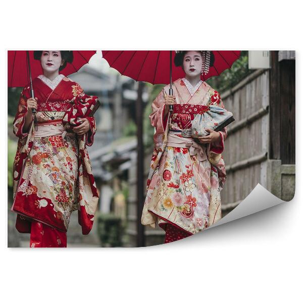 Papier peint Femme parapluie pluie ville Japon