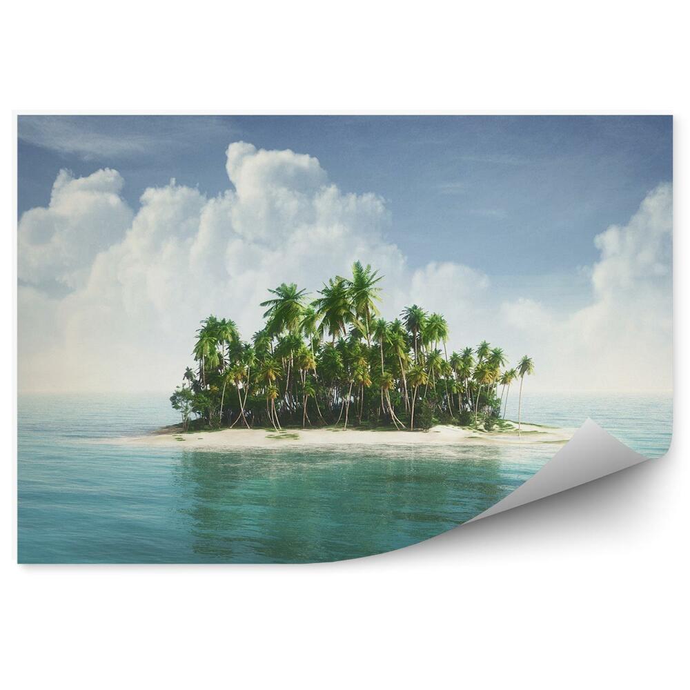 Papier peint Île Tropicale Océan Ciel Nuages Palmiers