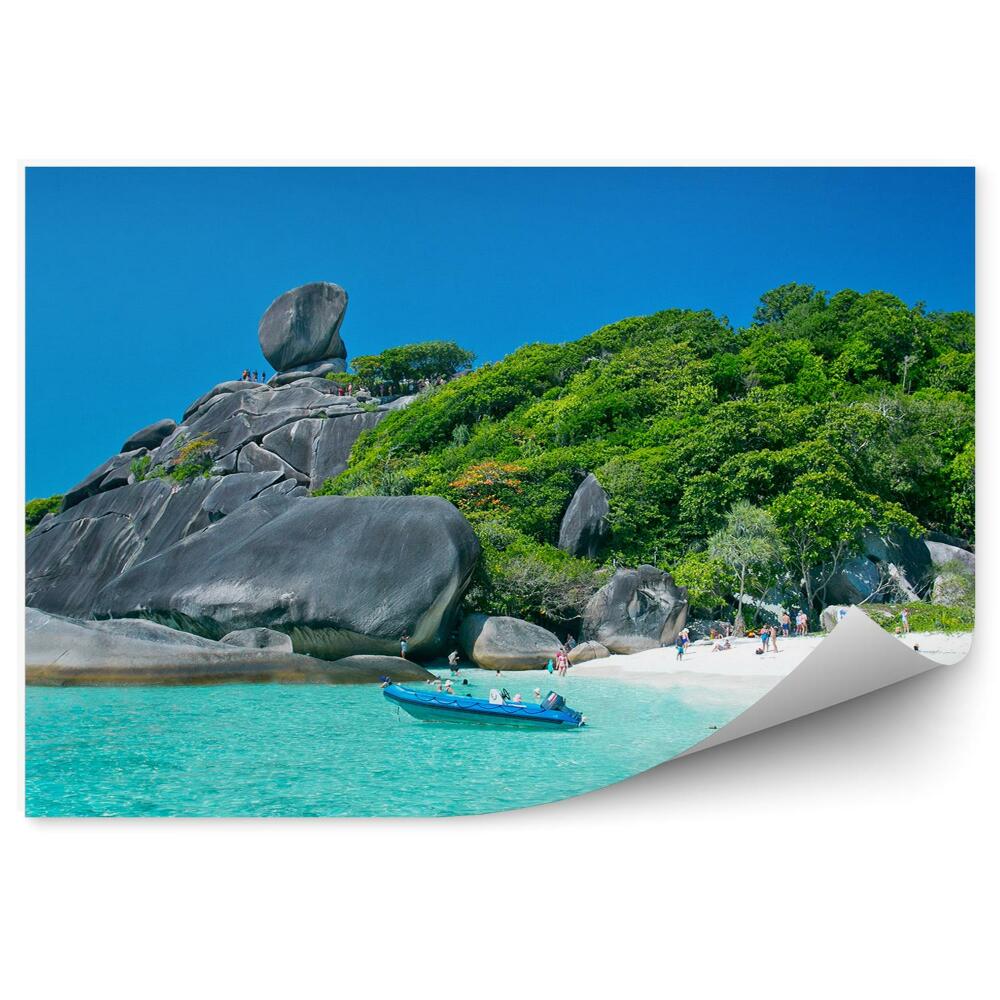 Papier peint Îles rochers touristes plage arbres