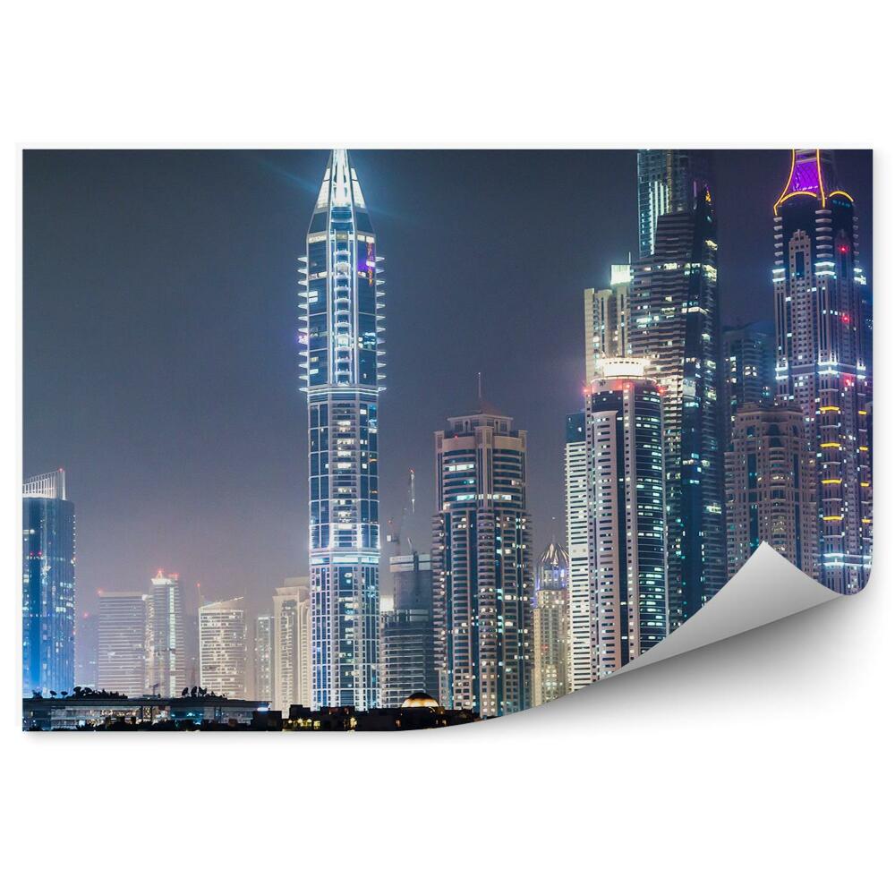 Papier peint Gratte-ciel Océan Lumières de nuit Dubaï