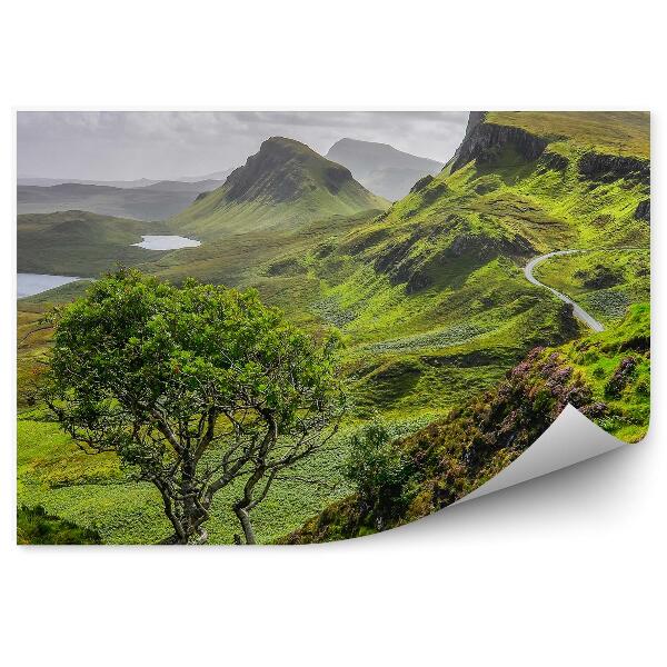 Papier peint Vue Des Montagnes Quiraing Route Arbres Plantes Nature Ciel Nuages