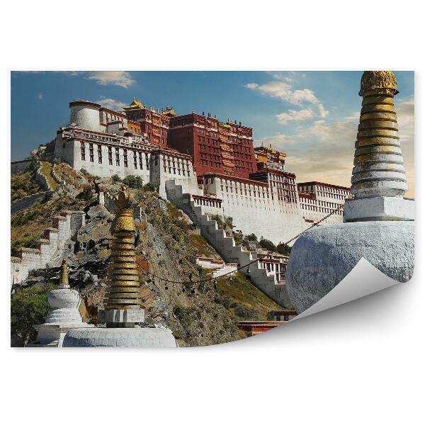 Papier peint Palais Tibet Montagnes Himalayas Statues Khumbu Vallées Nepal Ciel Nuages