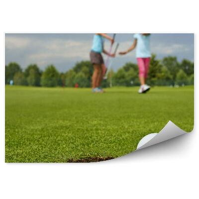 Papier peint Trou balle de golf enfants voiturette nuages ciel arbres