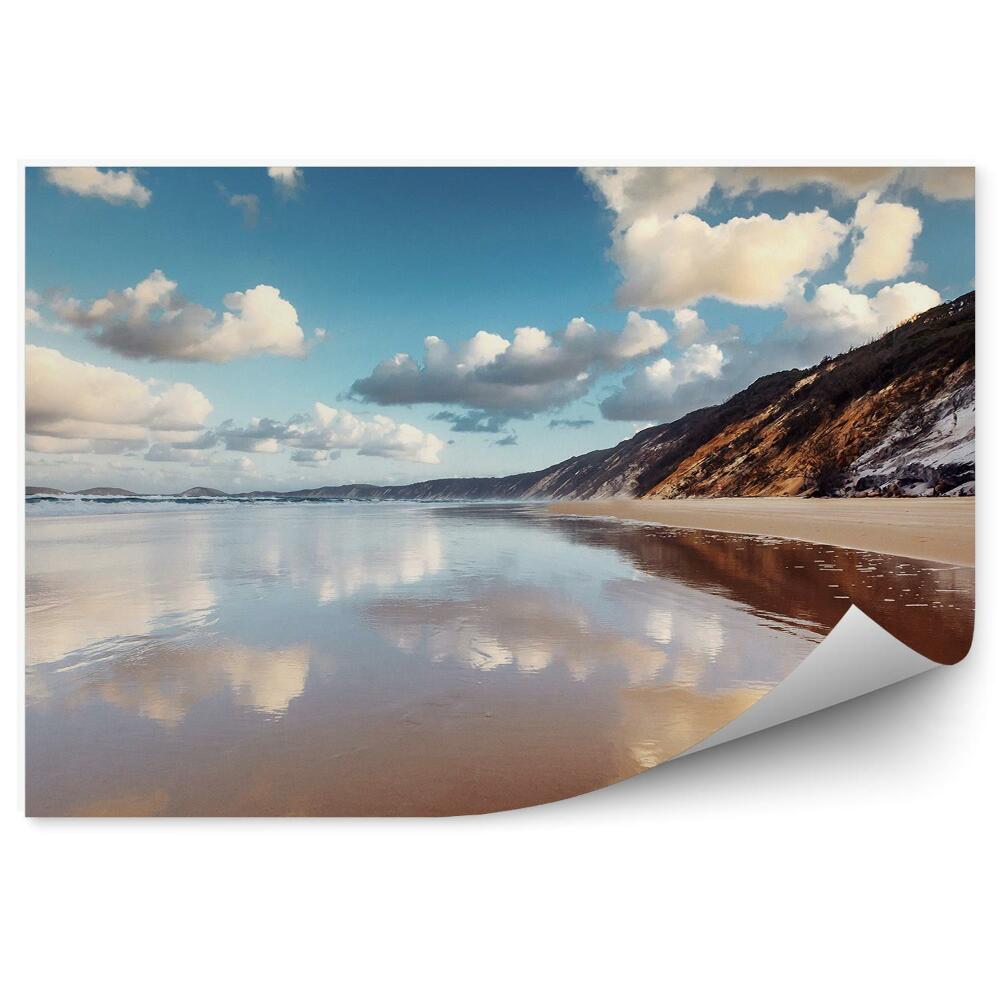 Papier peint Montagne Neigeuse Plage Océan Ciel Nuages