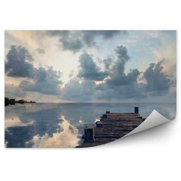 Papier peint Vieille Jetée Paysage Maisons Lac Ciel Nuages