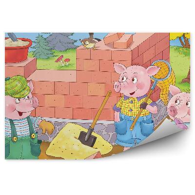 Papier peint panoramique Trois cochons construisent une maison nature