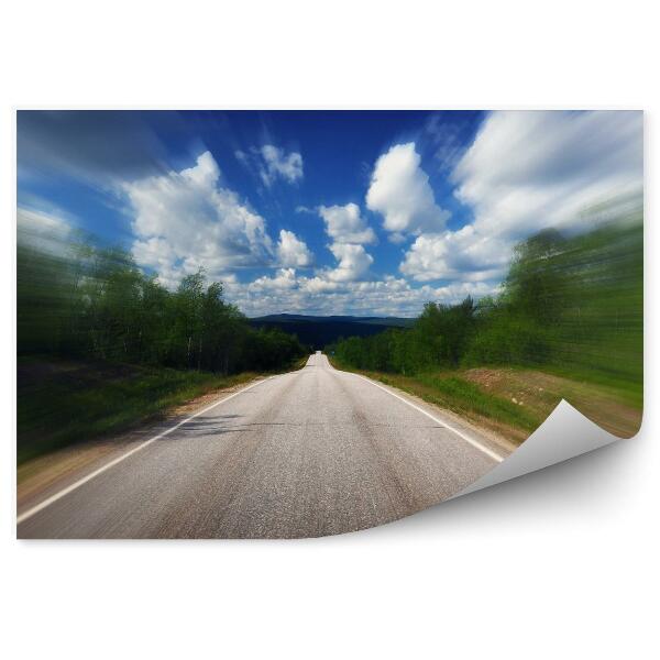 Papier peint Vitesse Du Trafic Route Herbe Montagnes Ciel Nuages