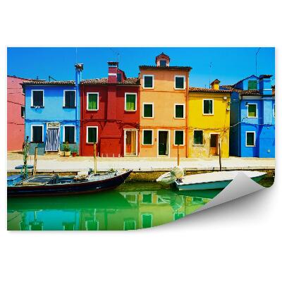 Tapisserie murale Venise Montagnes Île de Burano Canal Maisons et bateaux colorés