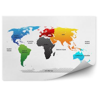 Papier peint Carte du monde avec continents marqués