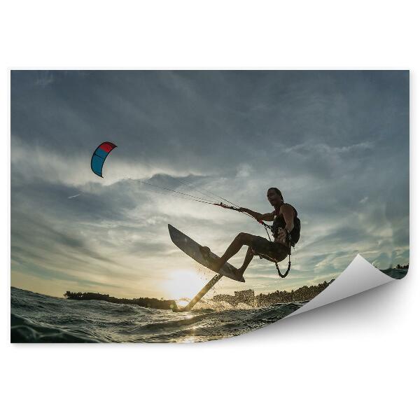 Papier peint Kitesurfing océan ciel nuages sport