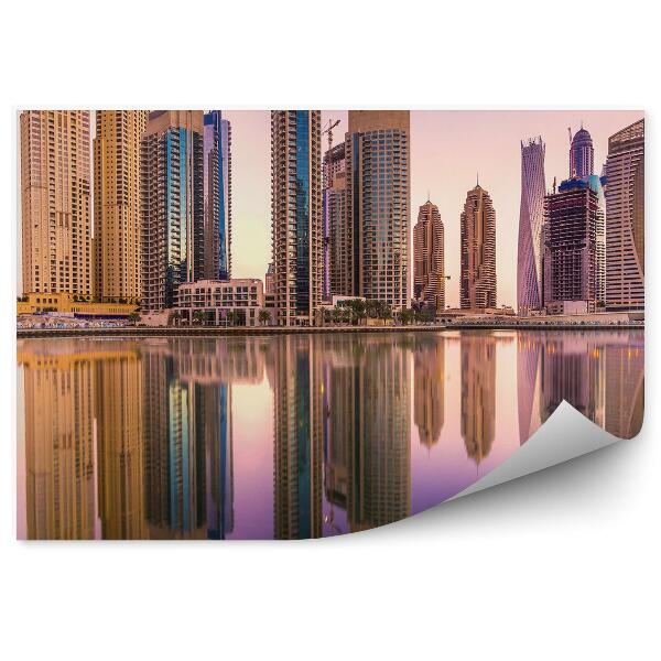 Papier peint ciel rose marina bay dubai ville gratte-ciel