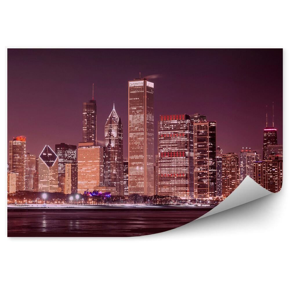 Papier peint Gratte-ciel de Chicago Lumières Nuit Océan