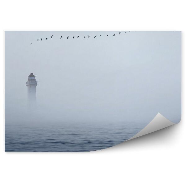 Papier peint Phare Oiseaux De Mer Ciel Brouillard