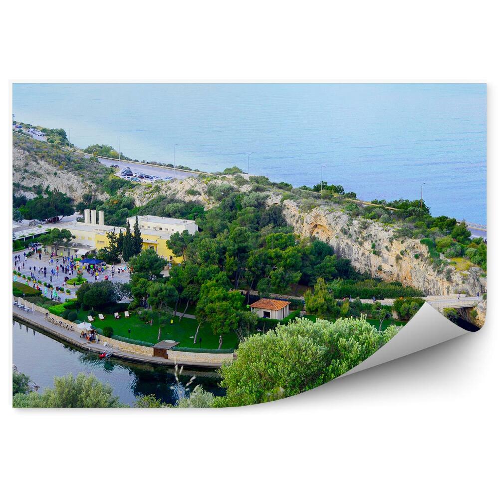 Papier peint Mer Îles Route Maisons Personnes Plantes Athènes Grèce