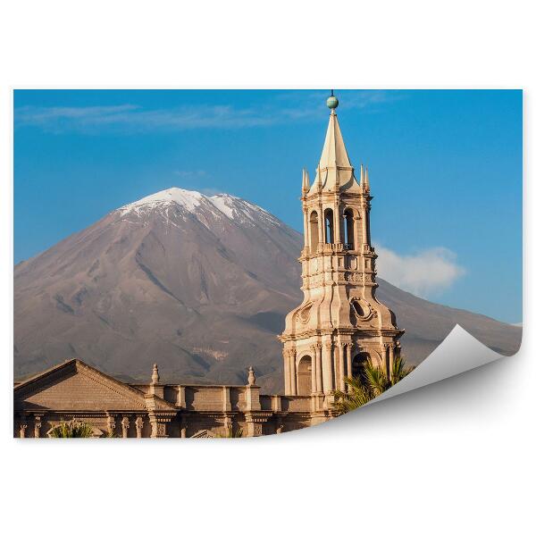 Papier peint Volcan El Misti Ville Arequipa Église Palmiers Ciel