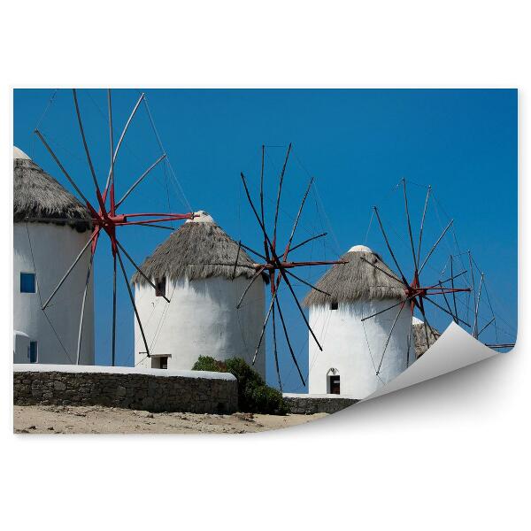 Papier peint Moulins à vent de Mykonos, pierres de sable