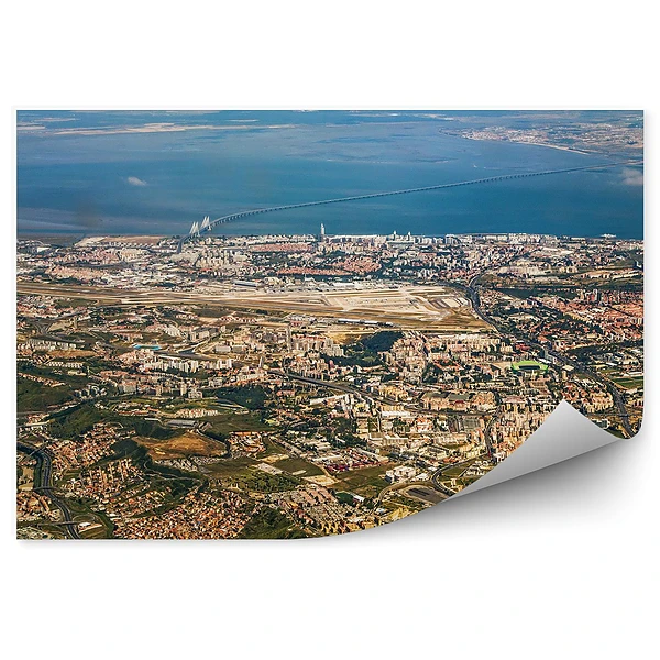 Papier peint Bird's Eye View Sunset Buildings Sunset Lisbon Ocean Portugal