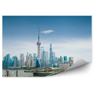 Papier peint Gratte-Ciel De Shanghai Vue Sur L'océan Plateforme Ciel Nuages