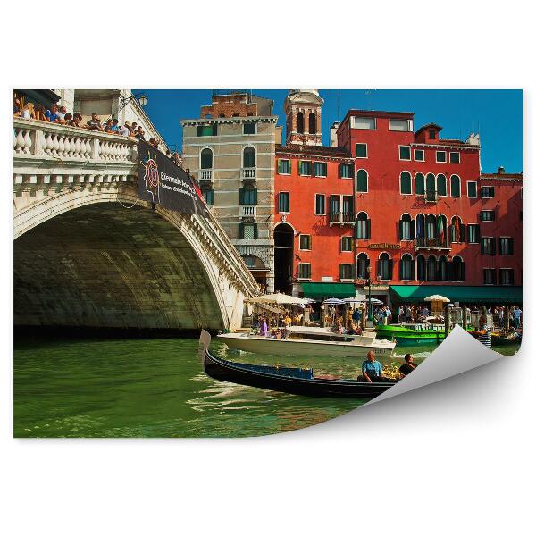 Papier peint Vue Canal Grande Venise Pont du Rialto Personnes Bâtiments Italie