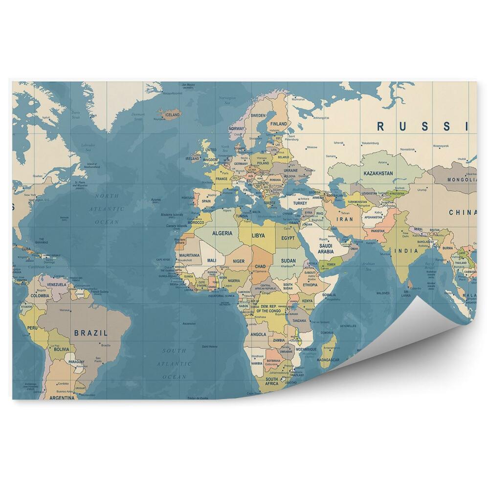 Papier peint Carte du monde vintage noms des pays et des continents