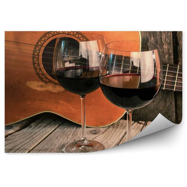 Papier peint Guitare classique Verres à vin Romantisme