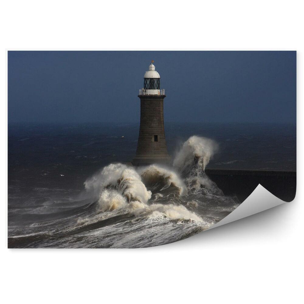 Papier peint Phare Jetée en béton Vagues
