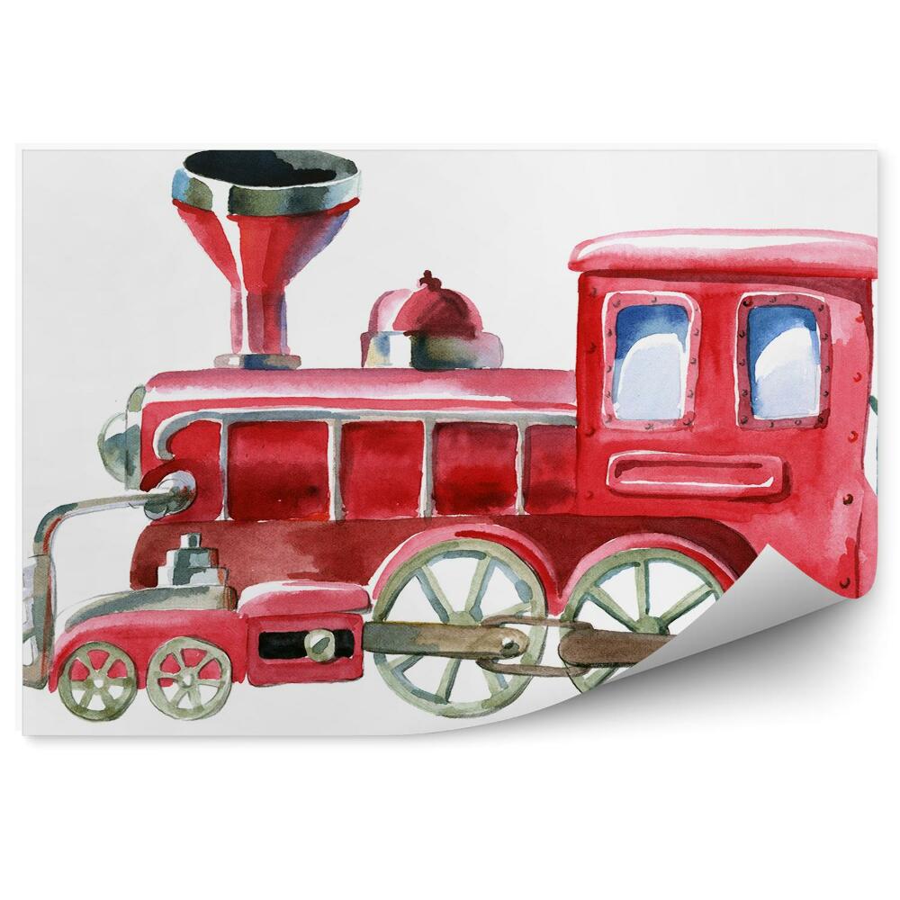 Papier peint panoramique Locomotive rouge peinte sur fond uni